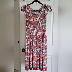 Floral dress with elastic ruched bodice - Size:8